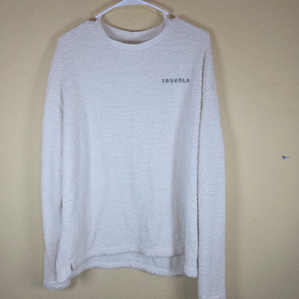 YoungLA 817 Cloud Knit Sweater Mens Large Cream terry cloth Crewneck MMXIV Logo